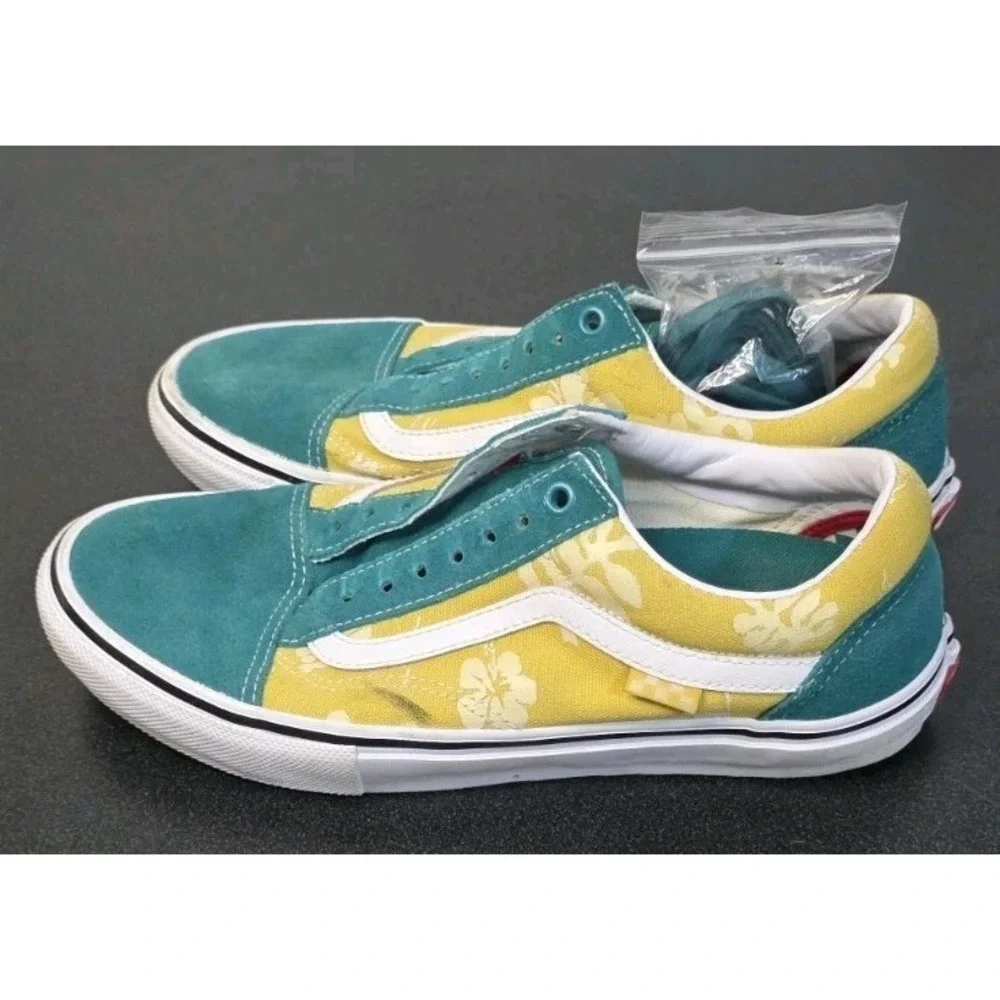 Vans Men 9 Skate Old Skool Aloha Leather Suede Canvas Sneaker Slip‎ On Green